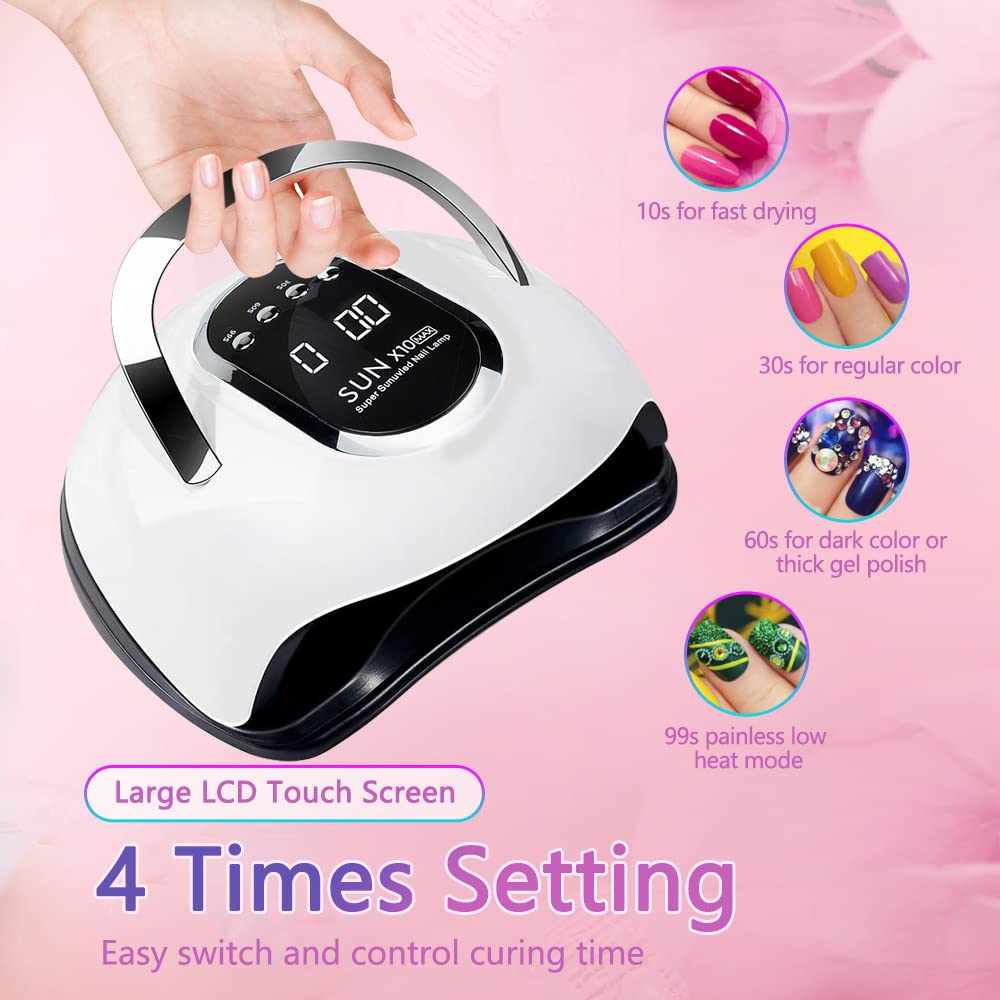 280W UV LED Nail Lamp, Fast Nail Curing Lamps for Home & Salon, 66 Beads Dryer for Gel Polish with Automatic Sensor/4 Timer Setting, Handle Professional Art Tools