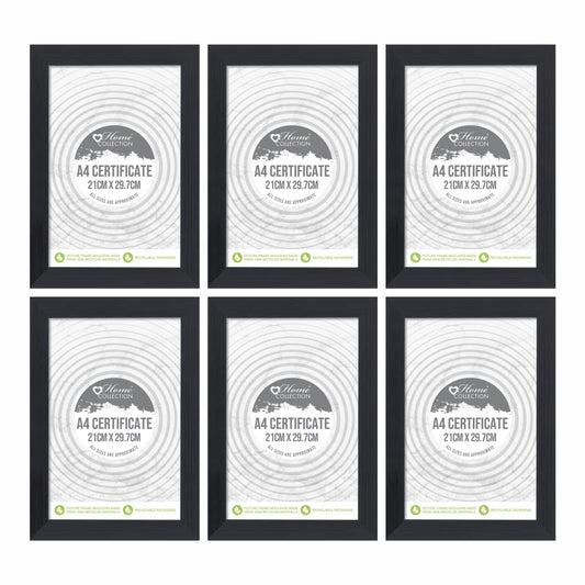 (Set of 6) - A4 Black Photo Frame Glass Window Premium Photo Picture Frame 21 x 29.7 CM For Home Family Office Decor, Classic Wall Mountable & Tabletop Frames