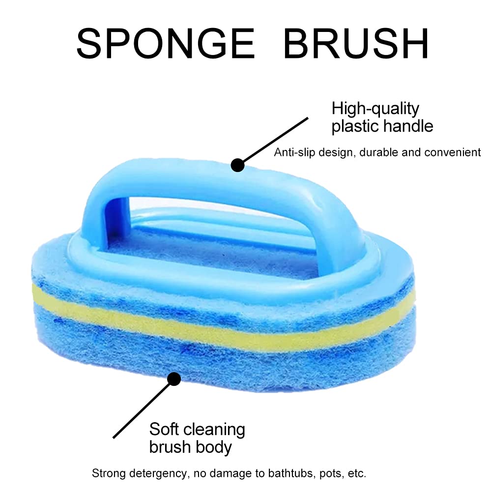 2Pcs Cleaning Brush,Bathroom Cleaning Sponge,Cleaning Sponge for Kitchen Bathtub Bath Toilet Wall Floor Tile Scrub Brush with Handle