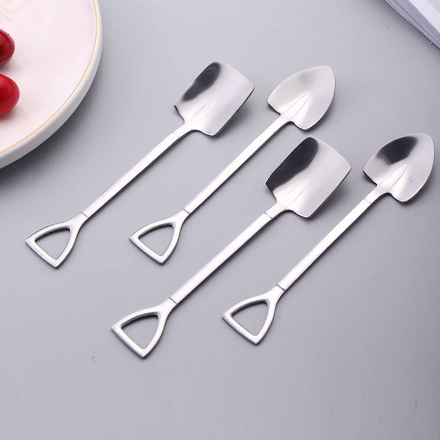 4 Pcs Stainless Steel Shovel Shape Spoon Pointed Spoon Coffee Tea Sugar Stirring Spoon Cake Dessert Spoon for Party