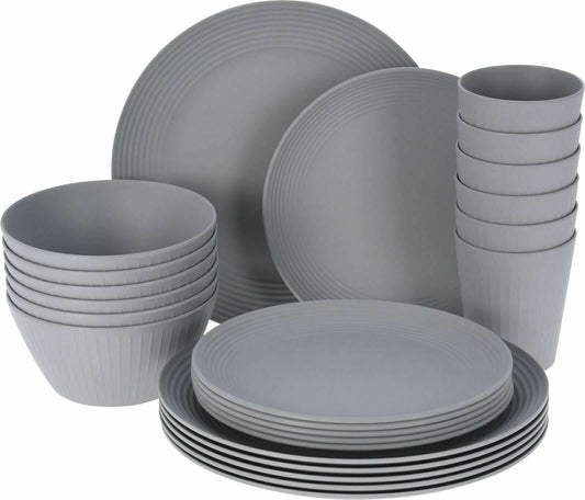 24pcs Grey Picnic Set Dinner Plate Tableware Outdoor Party Beach Camping Travel BBQ Set Lightweight Serving Bowls Cups Plates Dinnerware Set for 6 People