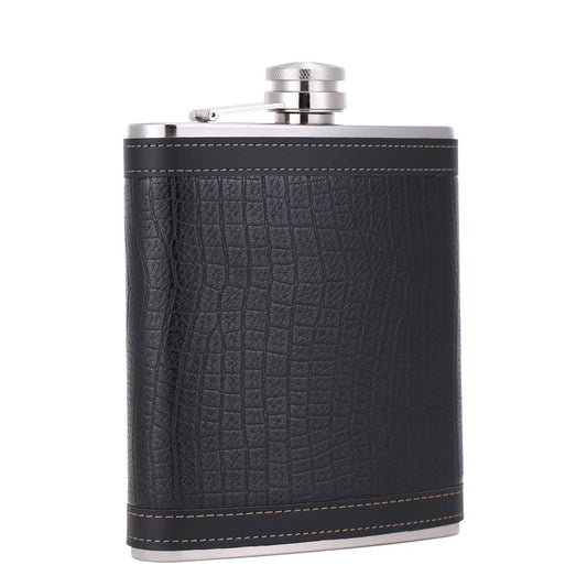 18 oz Black Stainless Steel Large Capacity Whiskey Liquor Flask with Leather Wrapped, TANEAXON D. Black(3) 18 oz