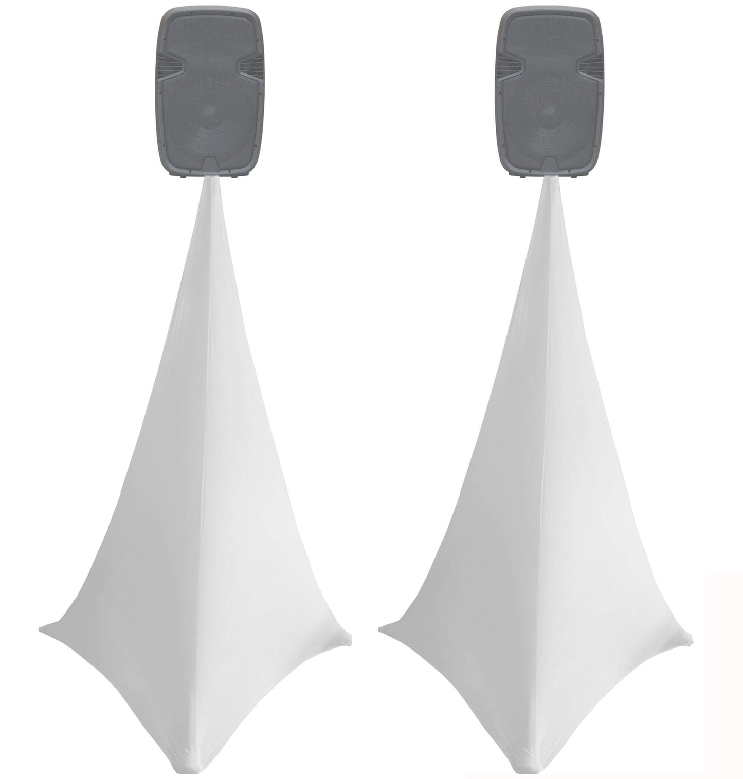 2x white double sided spandex stretch speaker stands scrims, tripod cover (white)