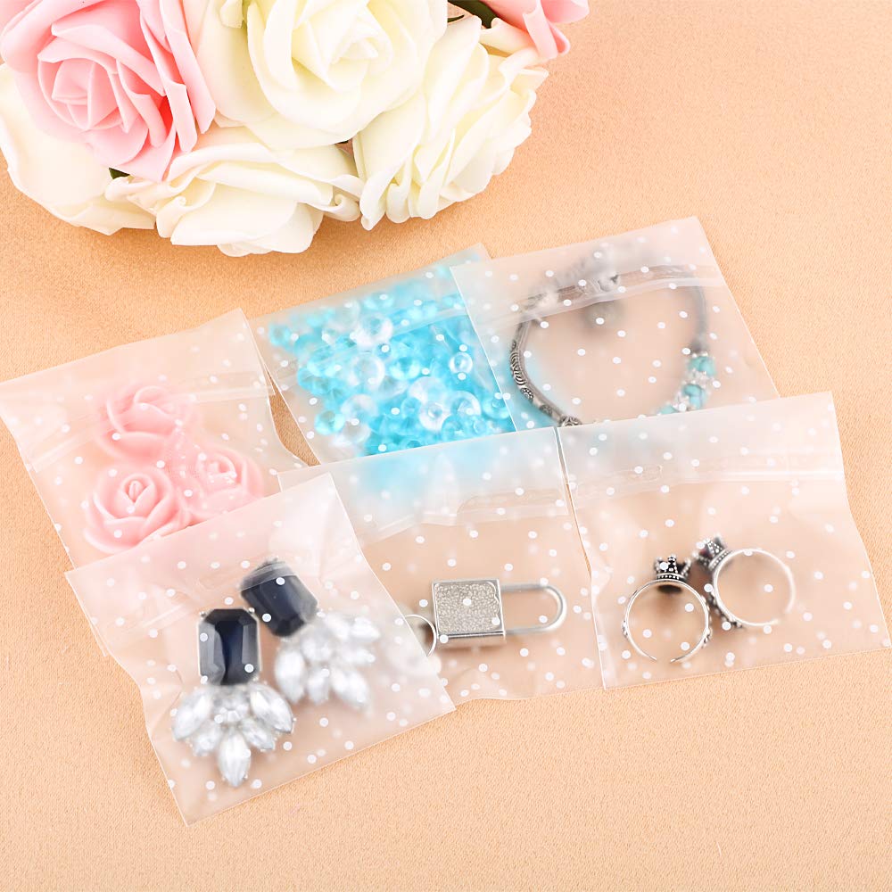 200 Pcs Clear Plastic Bags Thickened Self-adhesive Small Gift Bags Clear White Polka Dot Packaging Bag Party Candy Chocolate Bag 7x7.3cm+2.4cm