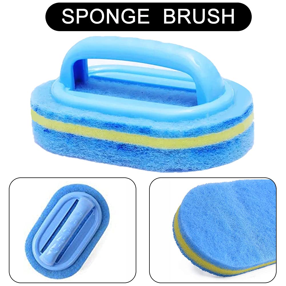 2Pcs Cleaning Brush,Bathroom Cleaning Sponge,Cleaning Sponge for Kitchen Bathtub Bath Toilet Wall Floor Tile Scrub Brush with Handle