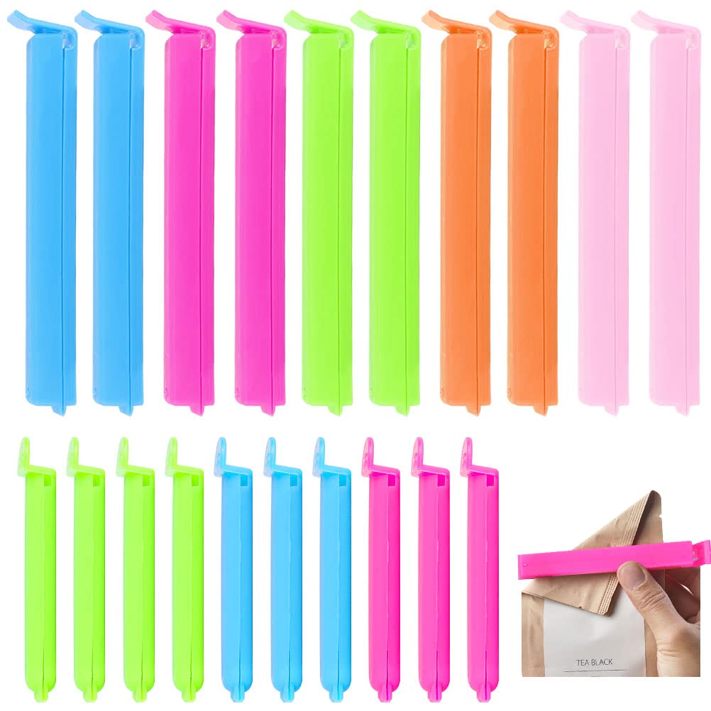 20 Pcs Bag Clips for Food Storage, Freezer Bag Clips Fridge Sealing Storage Clips Plastic Bag Sealing Clips Multicoloured Reusable for Snacks, Coffee, Food & Sandwich(2 Sizes)