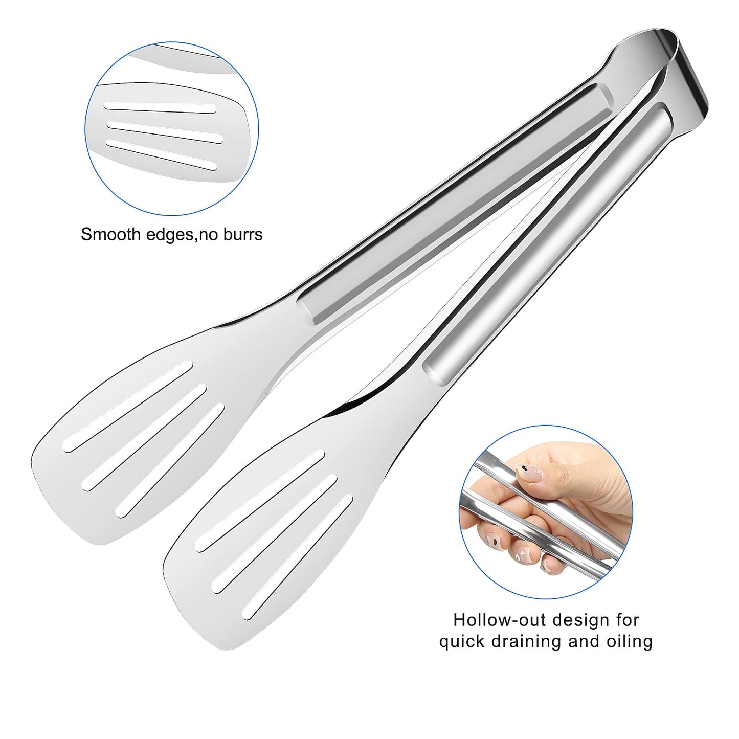 8 Pack Serving Tongs Buffet, 7 Inch Salad Tongs Server Kitchen Tongs, Stainless Steel Small Cooking BBQ Tongs Bread Cake Tongs for Wedding Birthday Party Candy Bar Utensils Style a