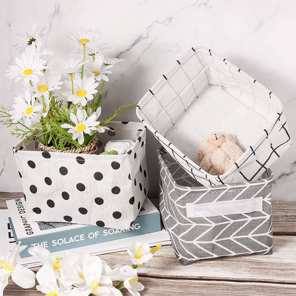 3 Pieces Small Fabric Storage Baskets, Waterproof Bathroom Storage Baskets Collapsible Square Storage Boxes with Handles Shelf Basket Organizer Bins for Bathroom Makeup Cupboards Kitchen