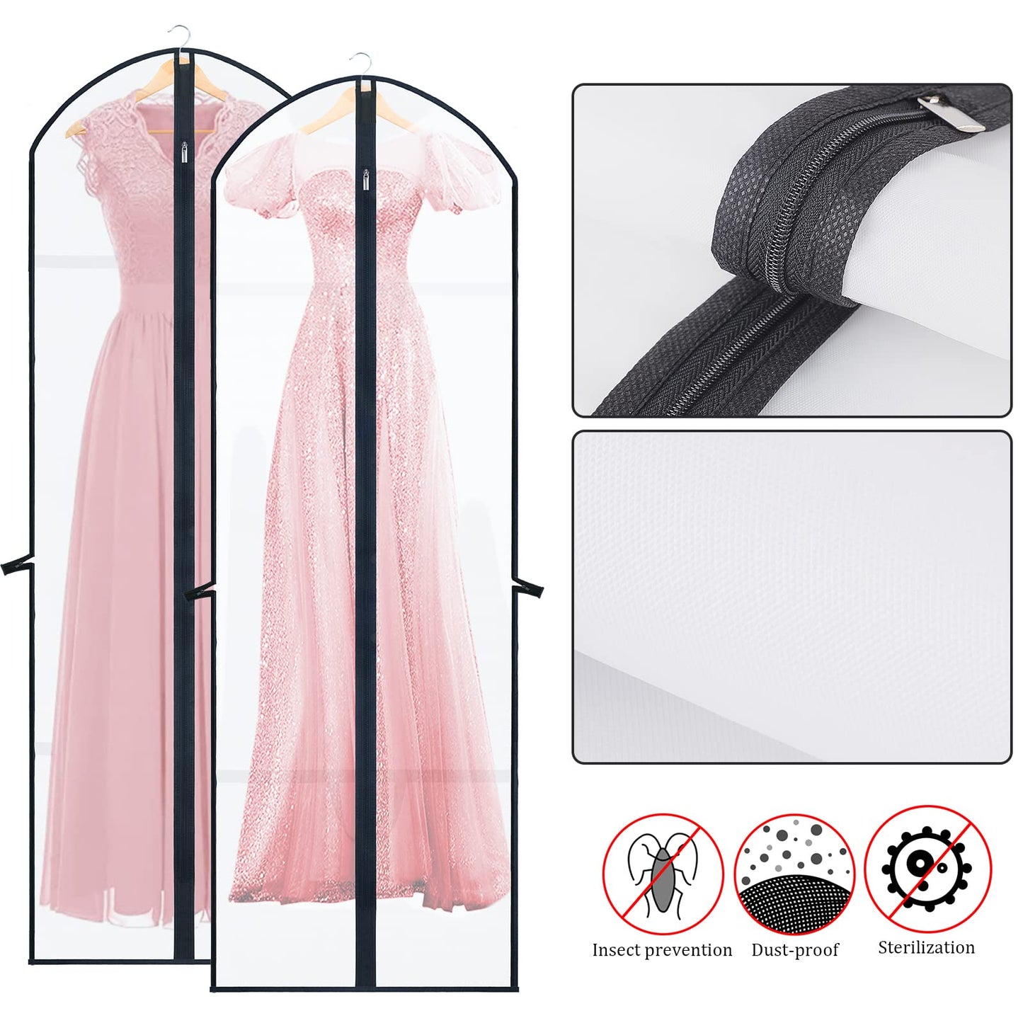 4 Pack Long Dress Covers Garment Storage, Waterproof Moth Proof Coat Bags with Zip PVC Clothes Cover Bag with Handle, Breathable Washable Dustproof Clothes Covers Translucent Suit Bags(60 * 180cm) 4pcs