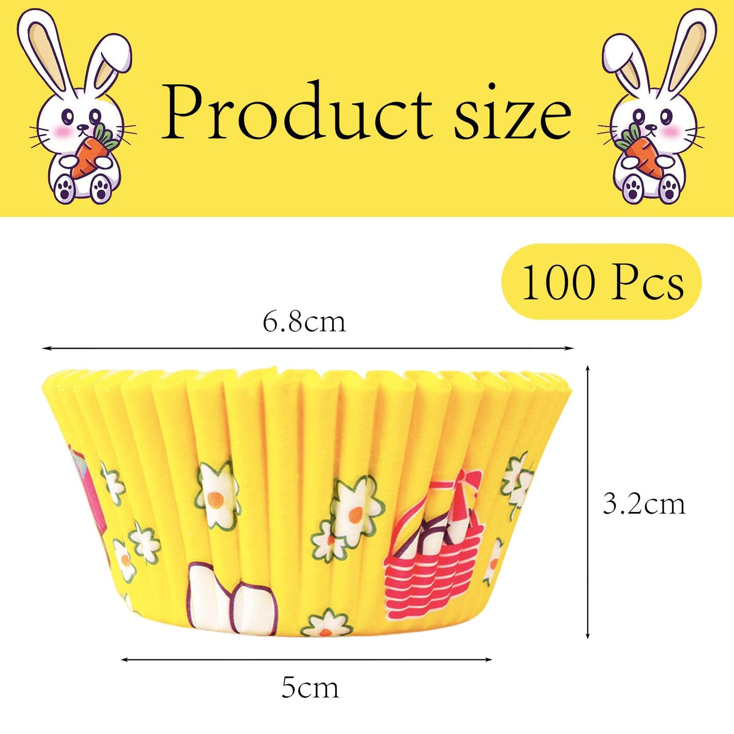 100Pcs Easter Yellow Bunny Paper Cupcake Cases for Baking,Rabbit Muffin Cup Cake Paper Liners Small Muffin Cupcake Wrapper Paper Cases for Easter Wedding Birthday Party Cake Decoration