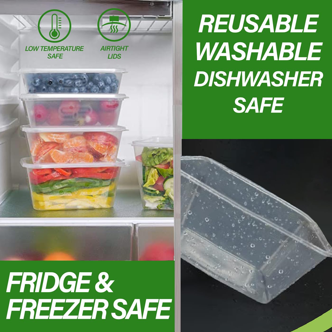 1000ml - Food storage containers - Plastic container with lids - Microwave, Freezer & Dishwasher Safe - Ideal for meal prep & takeaway tubs - Pack of 10 1000 ml