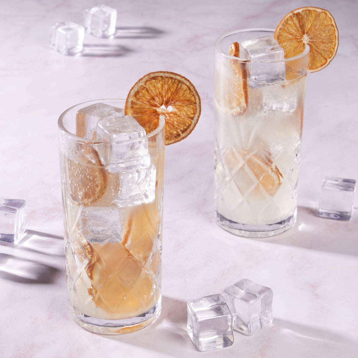 350ml Crystallised Glasses - Set of 6 | Highball Hi Ball Tumblers | Crystal Drinking Glasses | For Cocktails & Soft Drinks | Vintage Glassware | M&W