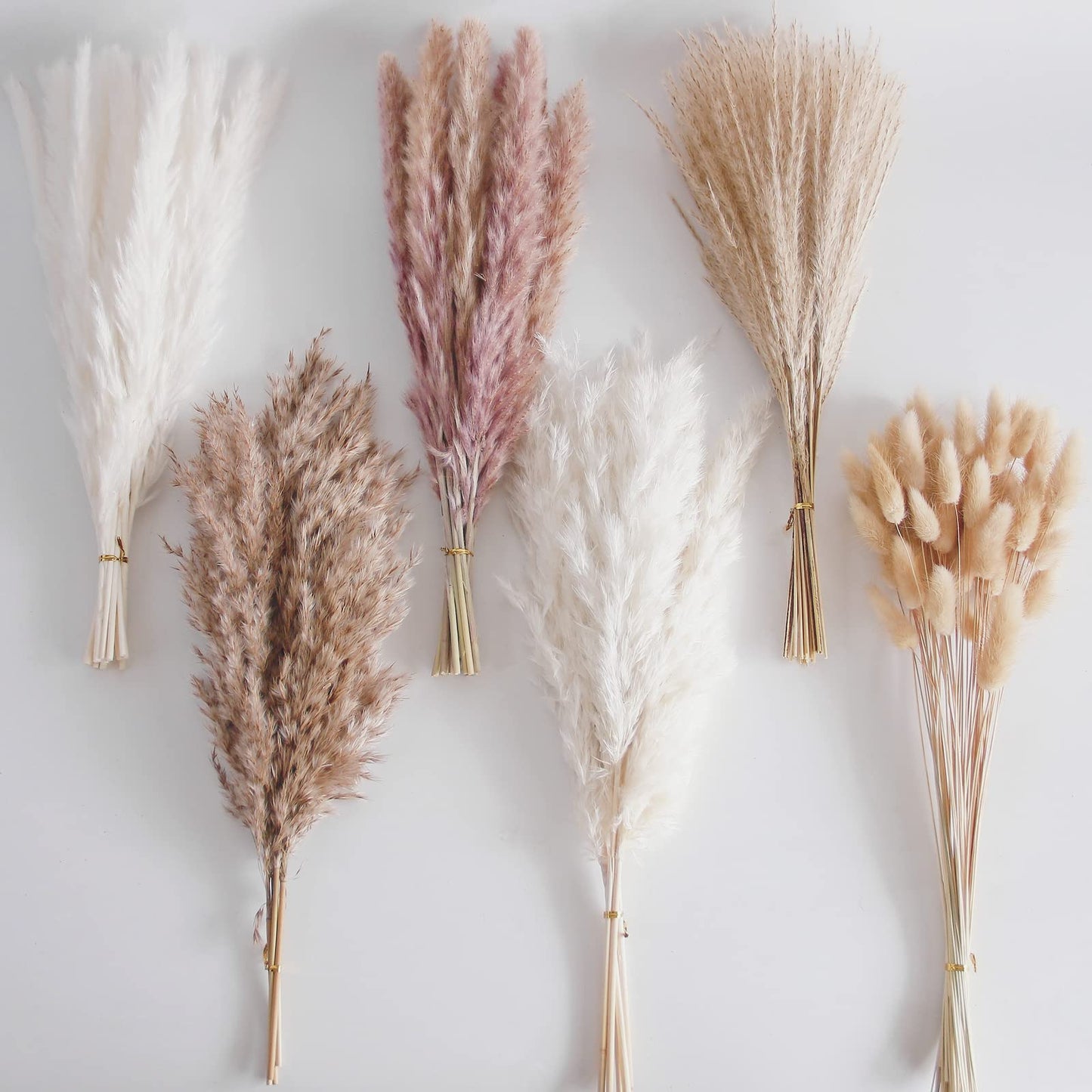 110 PCS Dried Pampas Grass Bouquet, Boho Table Decor, Bunny Tails Dried Flowers, Brown Pompas, White Pampas Grass for Wedding, Home, Rustic Party, Baby Shower Decorations 45cm-110pcs