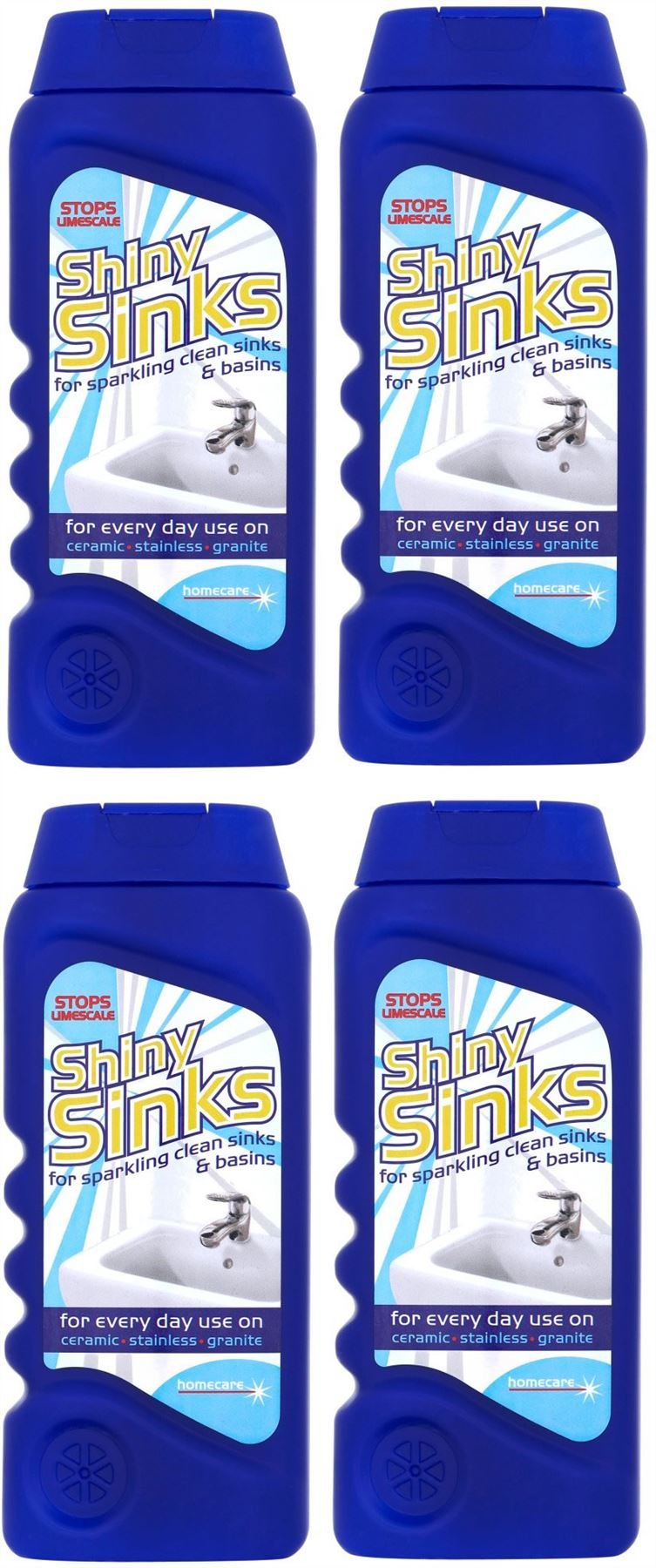 4 x Shiny Sinks Cleaner for Ceramic Stainless Granite Sinks & Basins 290ml 290 ml (Pack of 4)