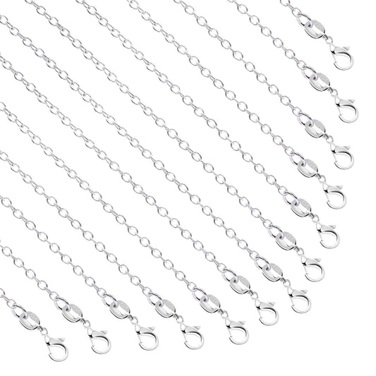 50 Pack Necklace Chains Bulk Silver Plated Cable Chain Pack for Jewellery Making 18 Inches 18 Inch