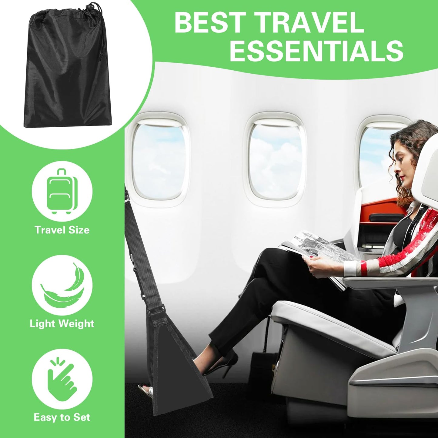 2 Pack Airplane Footrest with Memory Foam - Plane Travel Foot Rest, Travel Accessories, Portable & Adjustable Travel Foot Hammock, No Clashing Footrest Provides Relaxation & Comfort for Long Flight 2 Pack