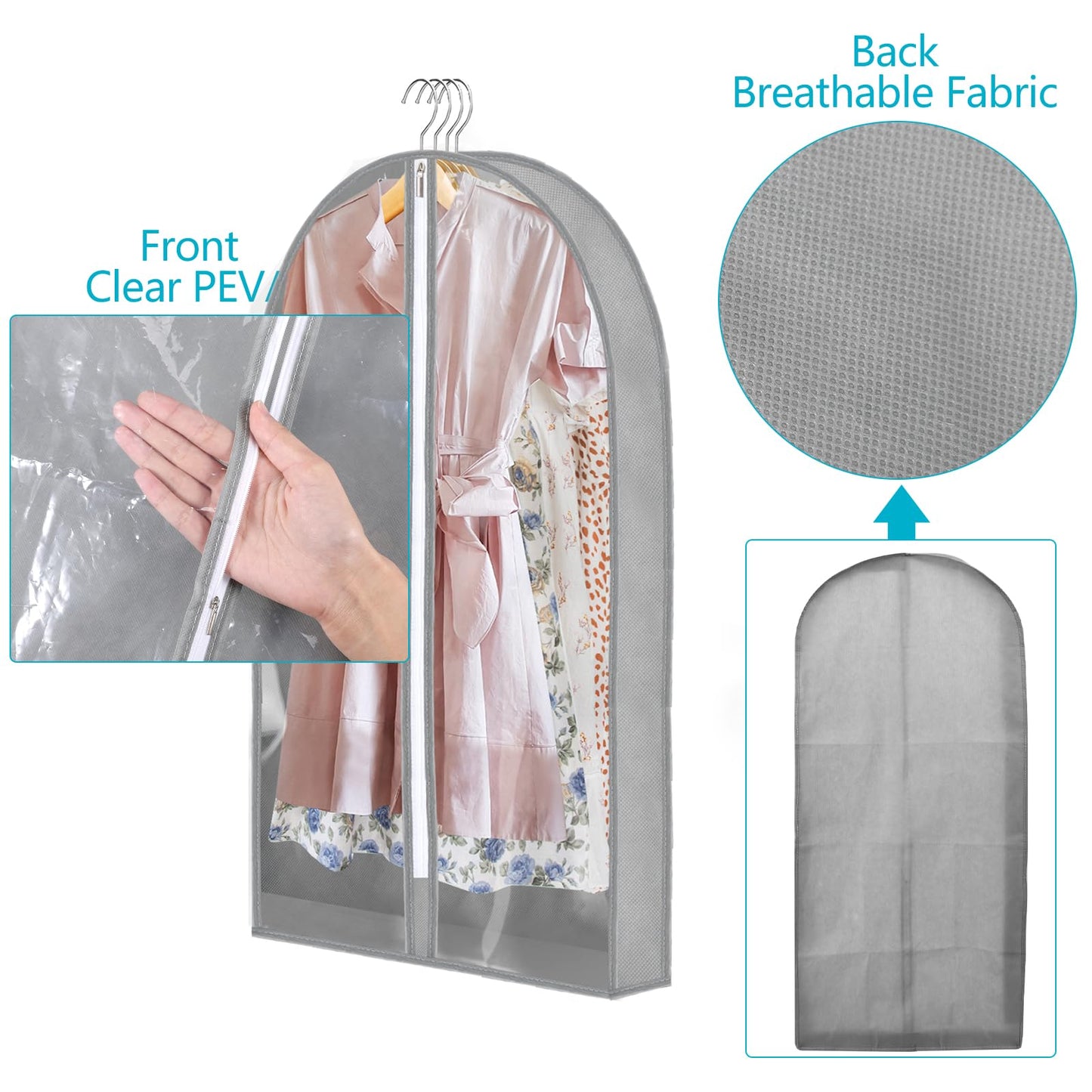 4 Pcs Garment Bags(60×100/127cm), Transparent Clothes Covers Protector Bags with Zip Clothes Covers Suit Covers Clothes Storage Clothes Bags for All Garments