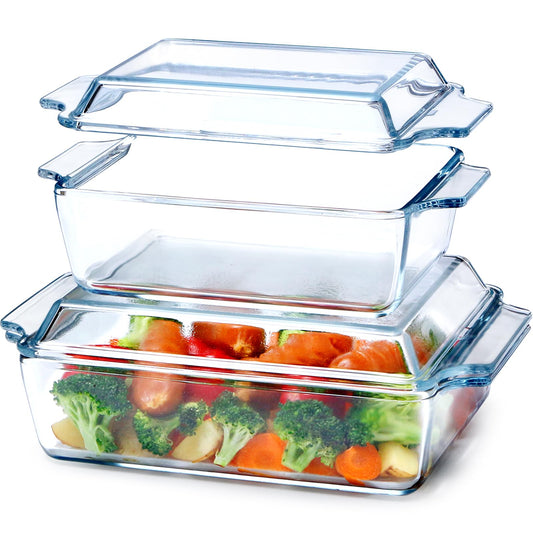 (Set of 2) 1L+1.5L Rectangular Glass Casserole Dish With Glass Lid Glass Bakeware Glass Microwave Casserole Dish Glass Baking Dish with Lid (1L+1.5L)