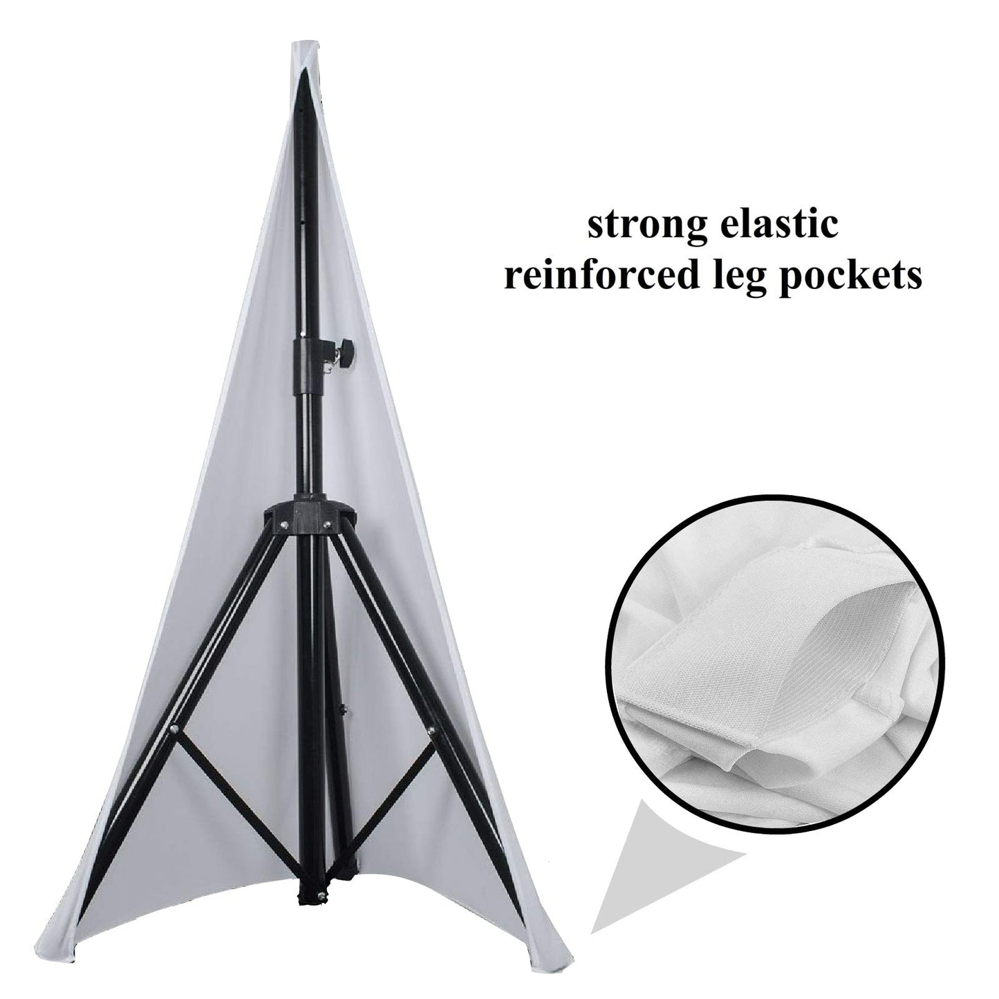 2x white double sided spandex stretch speaker stands scrims, tripod cover (white)