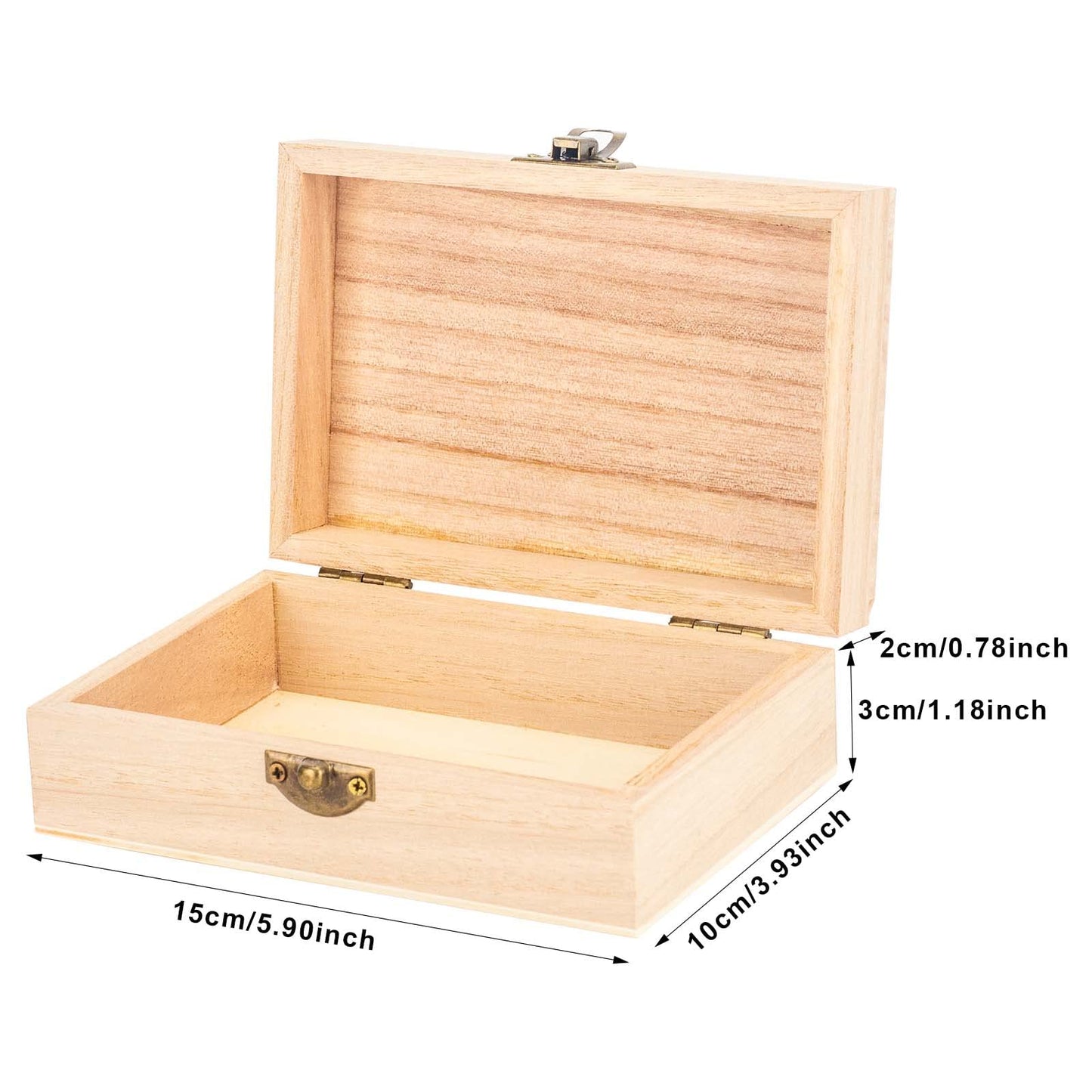 6 Pieces Unfinished Pine Wood Box with Hinged Lid Treasure Boxes with Locking Clasp Treasure Chest Decorate Wooden Boxes for DIY Crafting Gift Storage Box, 15 x 10 x 5 cm