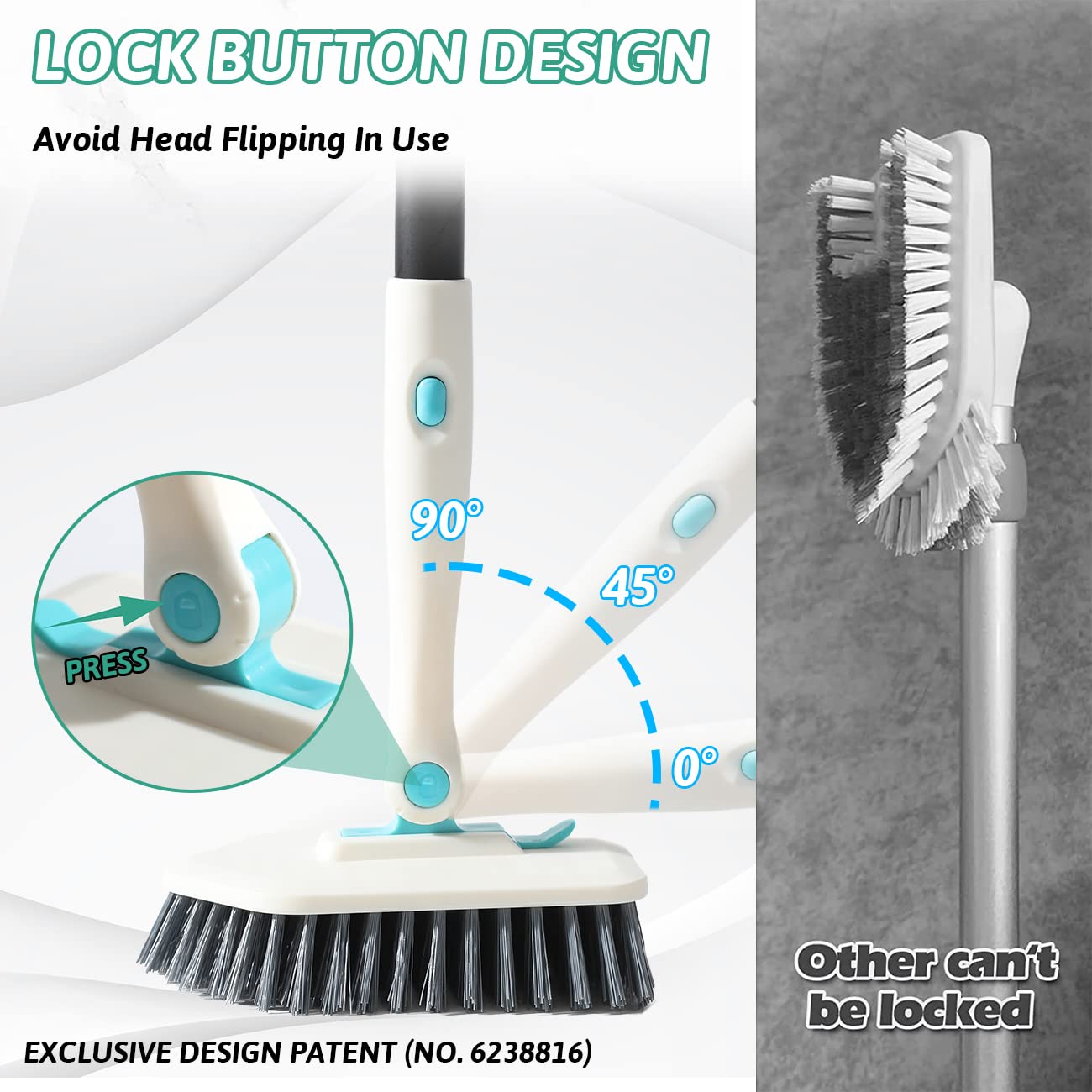 3-In-1 Shower Cleaning Brush with 51'' Long Handle, Fixable Bathroom Cleaning Brush, Long Handled Scrubbing Brush for Bathroom Tile, Adjustable Bathroom Cleaning Products by MAYKI White Cleaning Brush Set