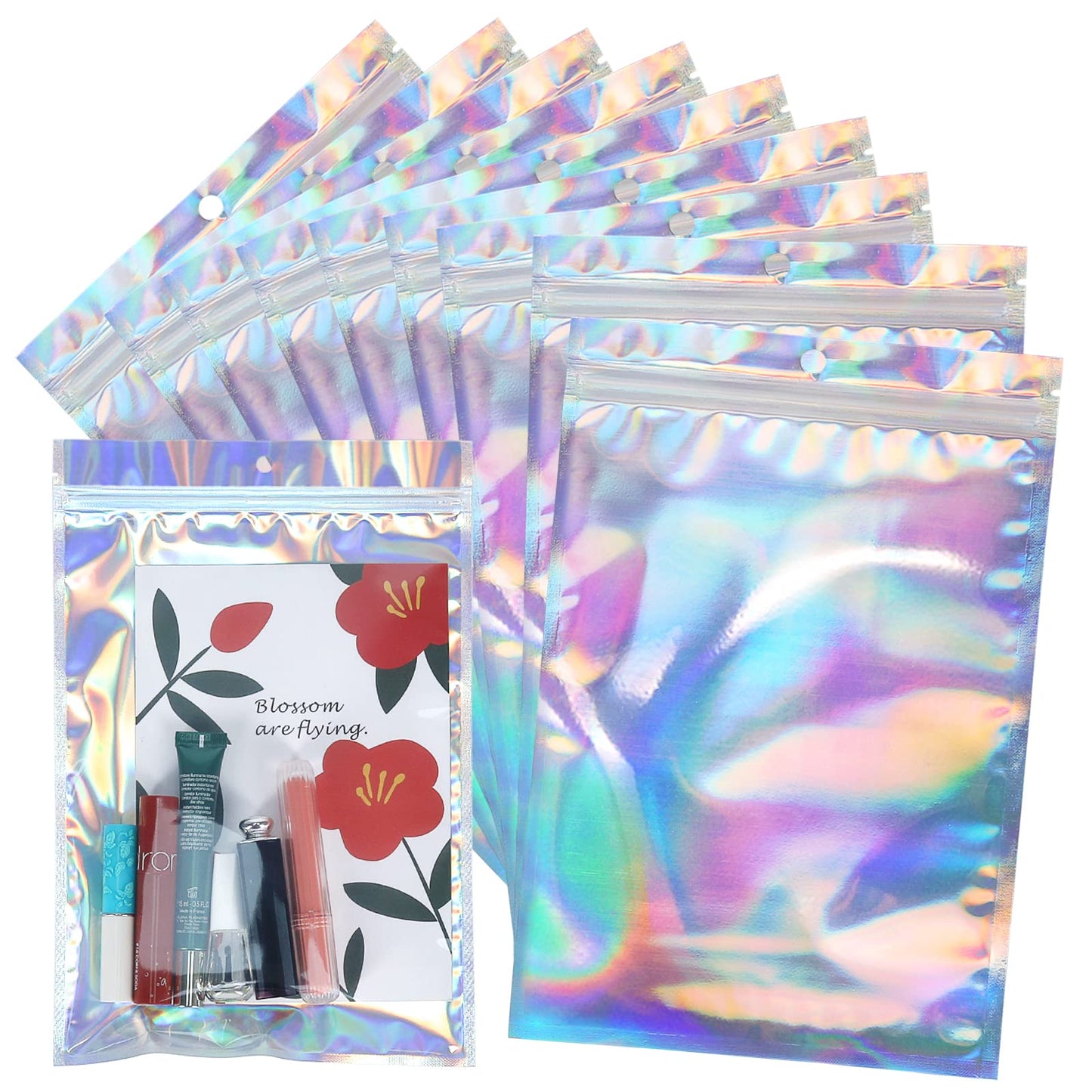 20x30cm Zip Lock Bags, Large Holographic Mylar Foil Ziplock Food Storage Bags Sealable Packaging Gift Pouch for Candy Cookies Jewellery Lash Lip Gloss Sample(Pack of 50) 20x30cm,50PCS