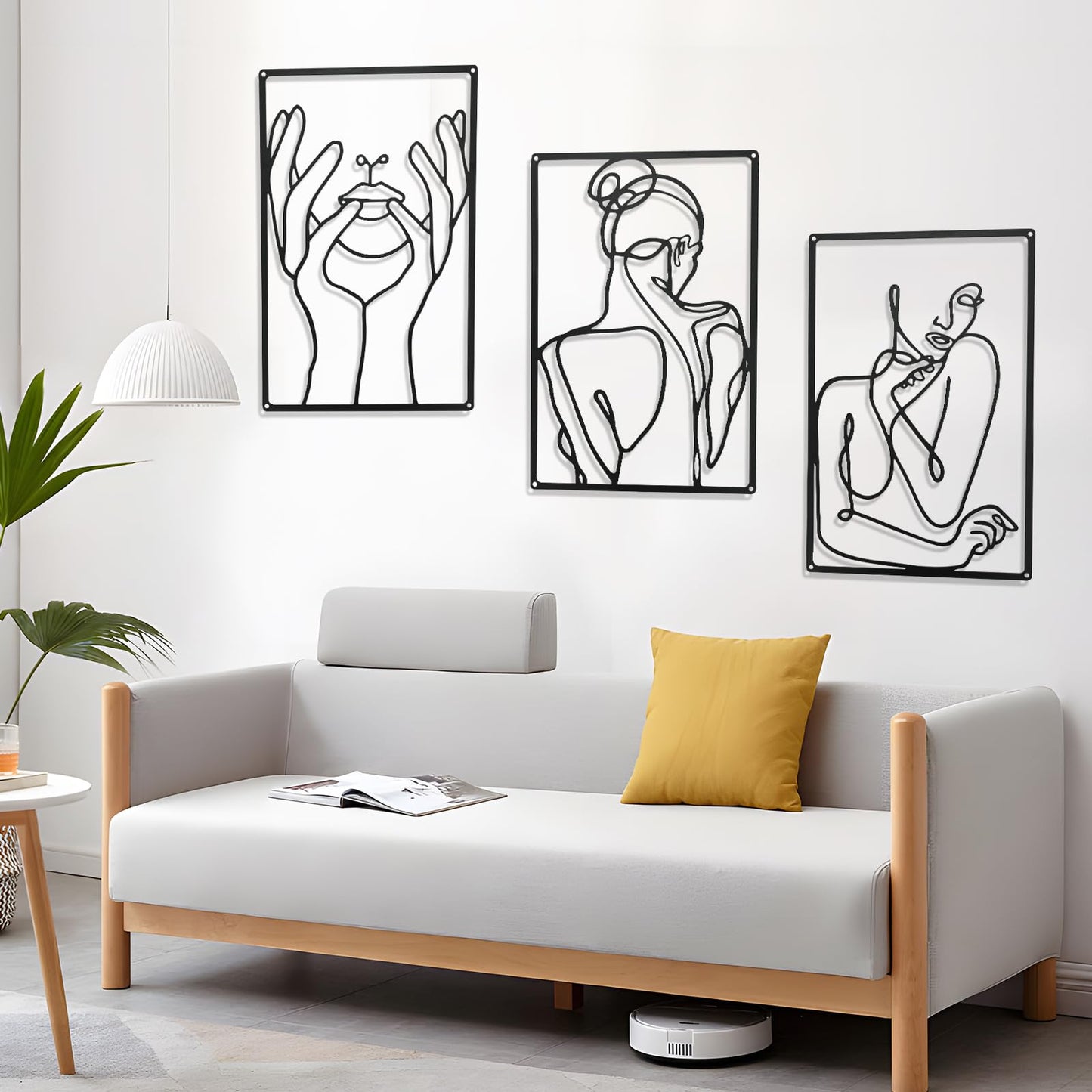 3 Pieces 35*25cm Metal Wall Decor, Modern Minimalist Wall Decor, Abstract Woman Wall Art, Black Line Wall Sculpture, Female Silhouette Wall Hanging Decorations for Bedroom Kitchen Bathroom Living Room Stylish