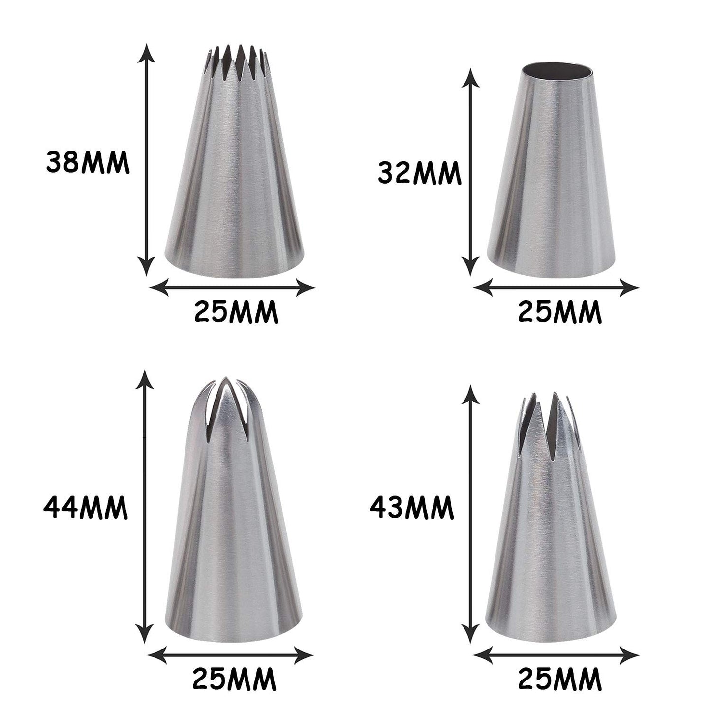 4 PCS Large Piping Nozzle Tip Cake Decorating, Stainless Steel Cake Icing Nozzles Piping Tips Kit for Baking DIY Cookie Cream Cupcake Decorating