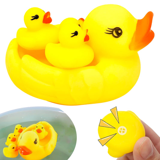 4Pcs Rubber Duck Family Set, Floating Bathtub Pool Toys for Toddlers, Fun Time Bath Toys, Soft Rubber Ducks with Beep Sound, Stocking Fillers, Kids Summer Toys 24+ Months Yellow Duck Family