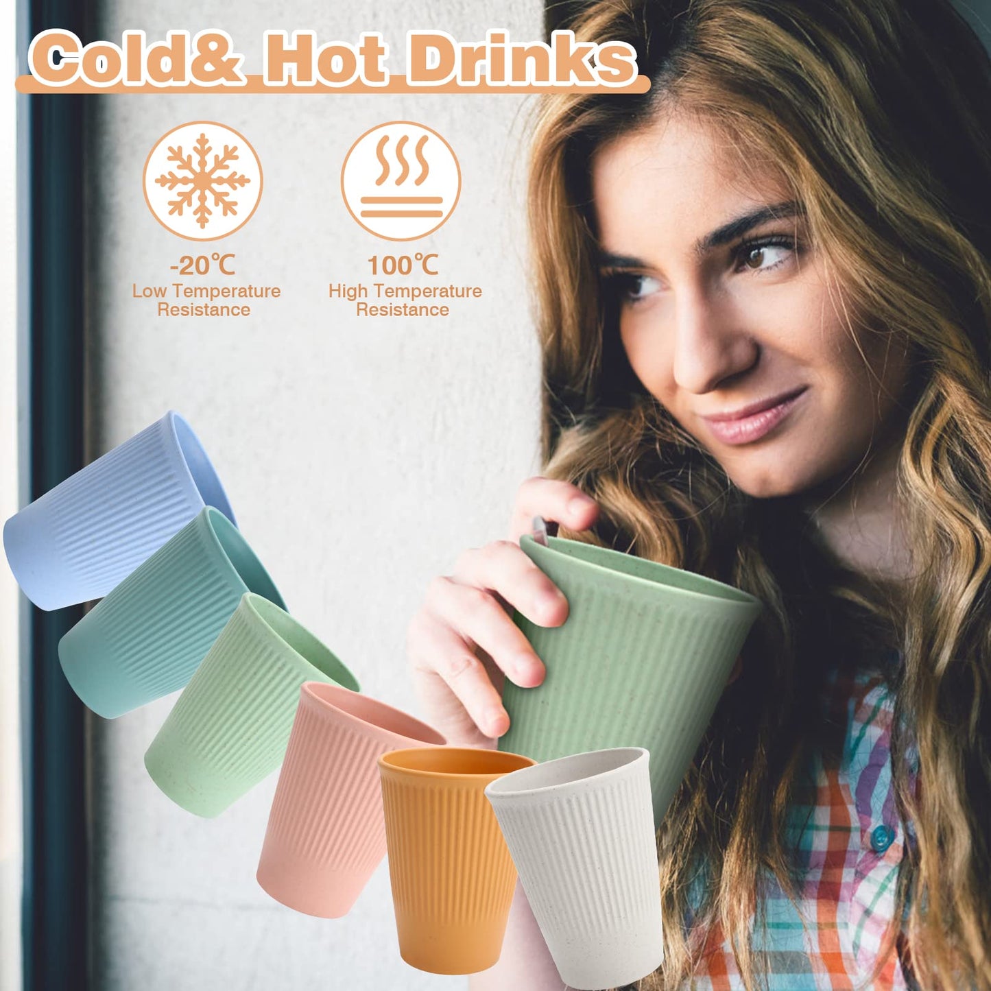 6 Pieces Unbreakable Drinking Cups, 350 ML Plastic Drinking Cups Reusable Tumbler Cup Microwave and Dishwasher Safe Hot Drink Cups for Water Juice Milk (6 Colors)