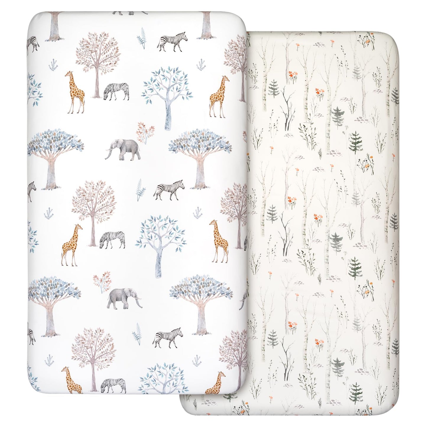 2 Pack Cot Sheets 100% Microfiber- Breathable, 120 x 60cm Cozy and Lightweight Cot Fitted Sheets, Oeko-tex100, Fits All Bassinet Mattress Shapes, Hourglass, Crib Sheets for Oval (Tree) Tree