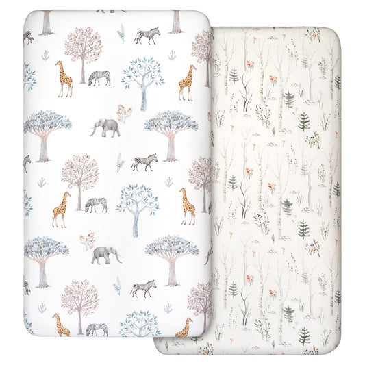 2 Pack Cot Sheets 100% Microfiber- Breathable, 120 x 60cm Cozy and Lightweight Cot Fitted Sheets, Oeko-tex100, Fits All Bassinet Mattress Shapes, Hourglass, Crib Sheets for Oval (Tree) Tree