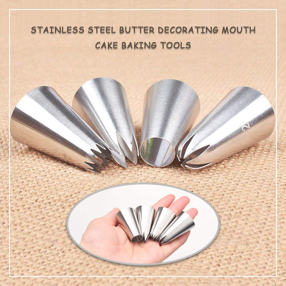 4 PCS Large Piping Nozzle Tip Cake Decorating, Stainless Steel Cake Icing Nozzles Piping Tips Kit for Baking DIY Cookie Cream Cupcake Decorating