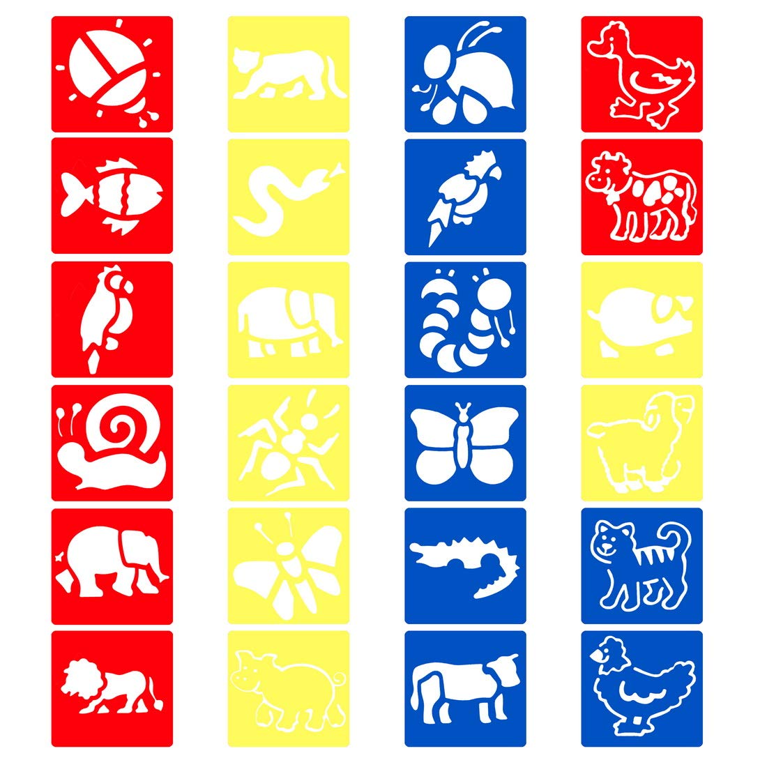 24 Pcs Drawing Stencils for Kids Gift, 6 Inch Reusable Animal Stencil Set Plastic Template Children Painting Stencils for Learning Arts and Crafts (5.5 x 6 Inch)