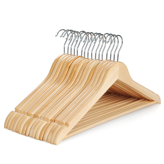 20 Wooden Hangers, Coat Hangers, Clothes Hangers, with Shoulder Notches, Trousers Bar, 360° Swivel Hook, for Suits, Shirts, Coats, Natural Pack of 20 (40 Pack Natural) 40 Pack Natural