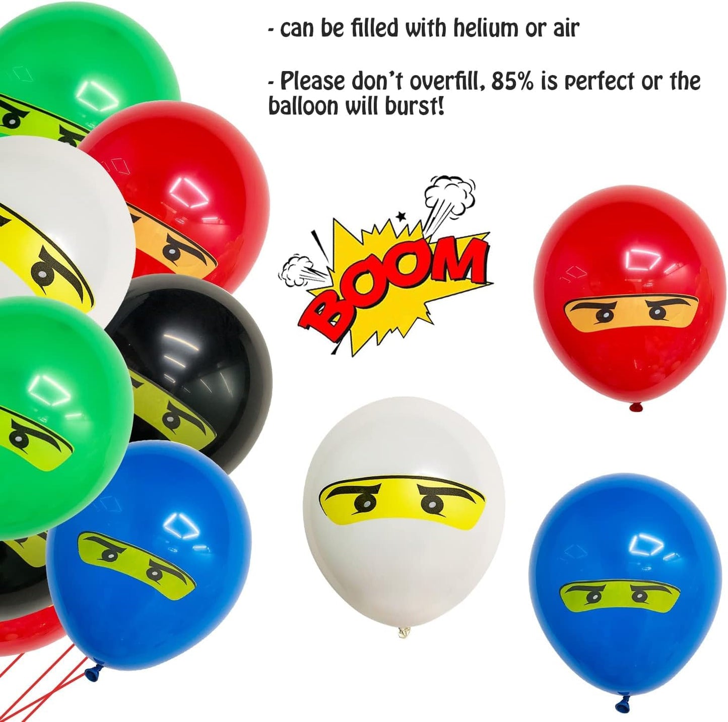 30 Pcs Ninjago Balloons, 12 inch Latex Balloons Pack, Suitable for Ninjago Themed Decorations for Children's Birthday Parties, Multicoloured Balloons for Kids Birthday Party Decorations