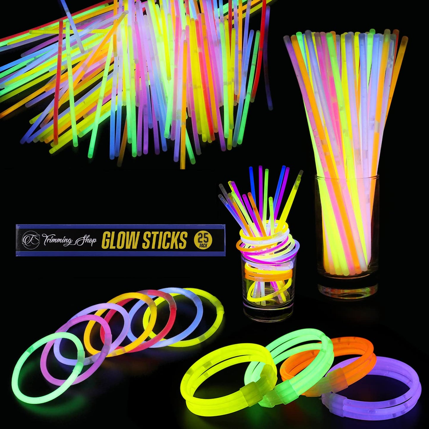 25pcs Premium 8 Inch Glow Sticks With Connectors To Make Neon Necklace Wrist Band Bracelets, Party Favours, Party Bag Fillers for Kids - Party Accessories, Long-lasting Glow Sticks for Children 25pcs