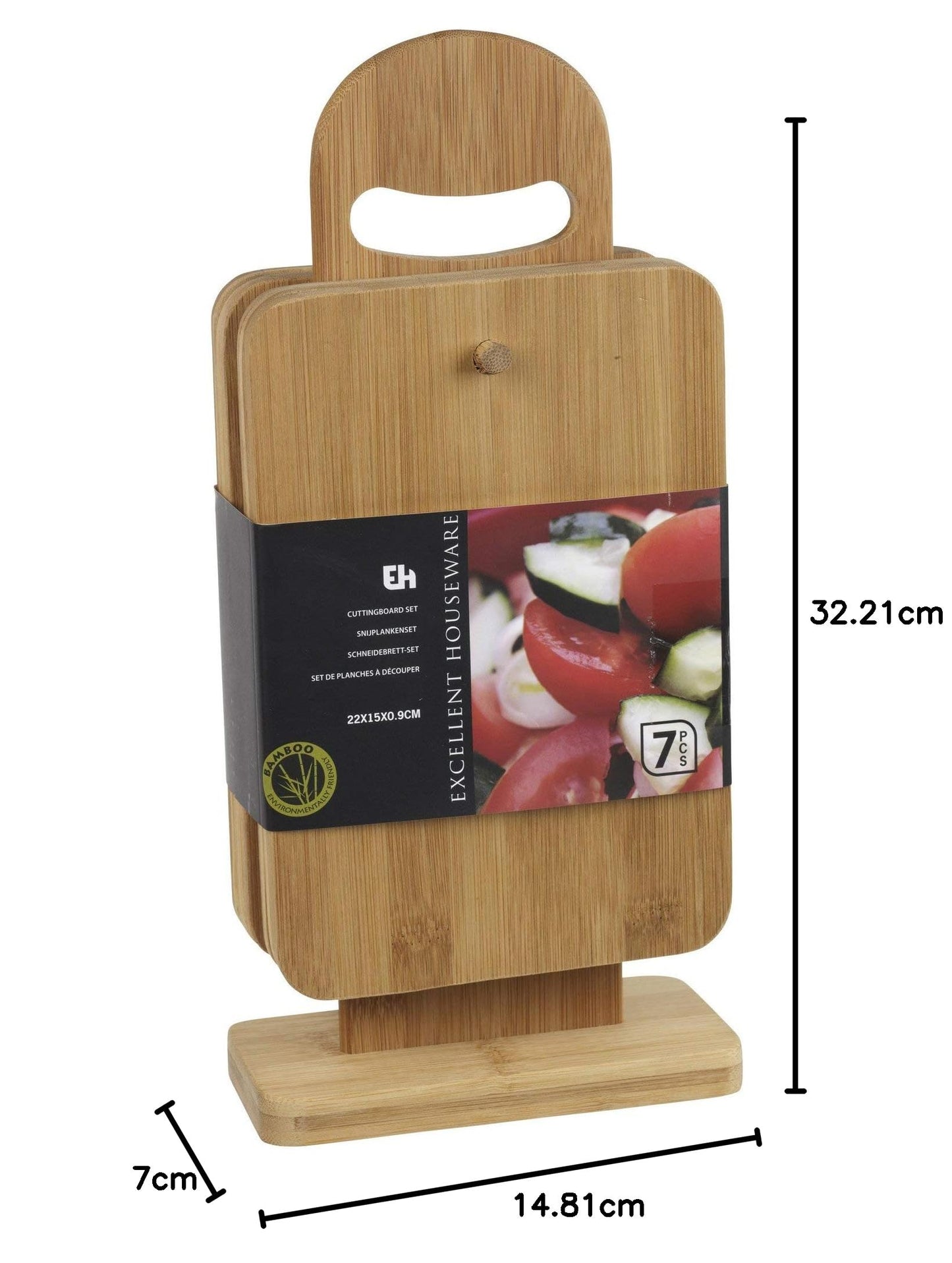 6 Piece Multi Purpose Bamboo Chopping Board Set with Display Stand