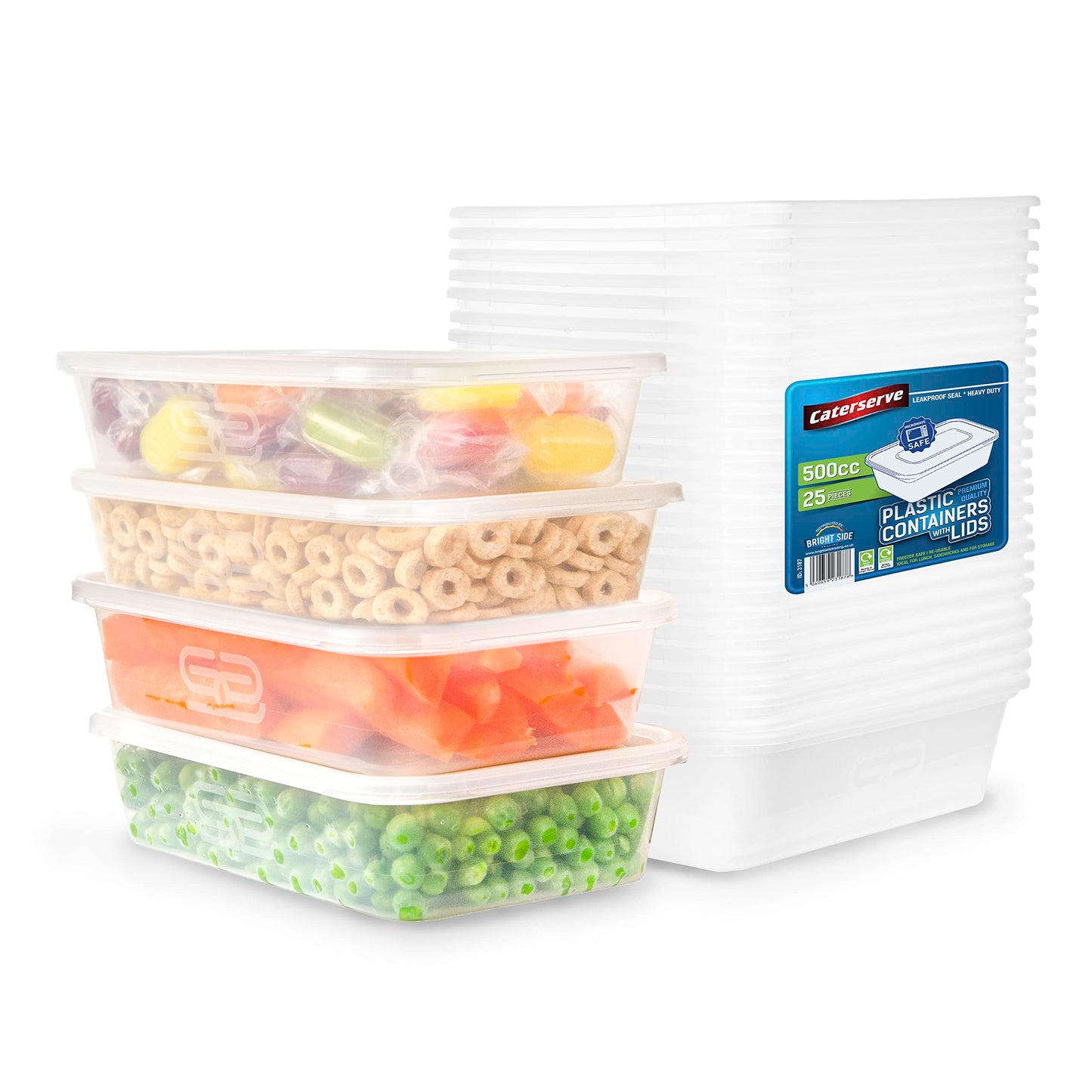 25 Pack Reusable Plastic Containers with Lids (500ml) for Food Storage & Meal Prep - Microwave & Dishwasher Safe, BPA-Free & Recyclable 25 - 500CC