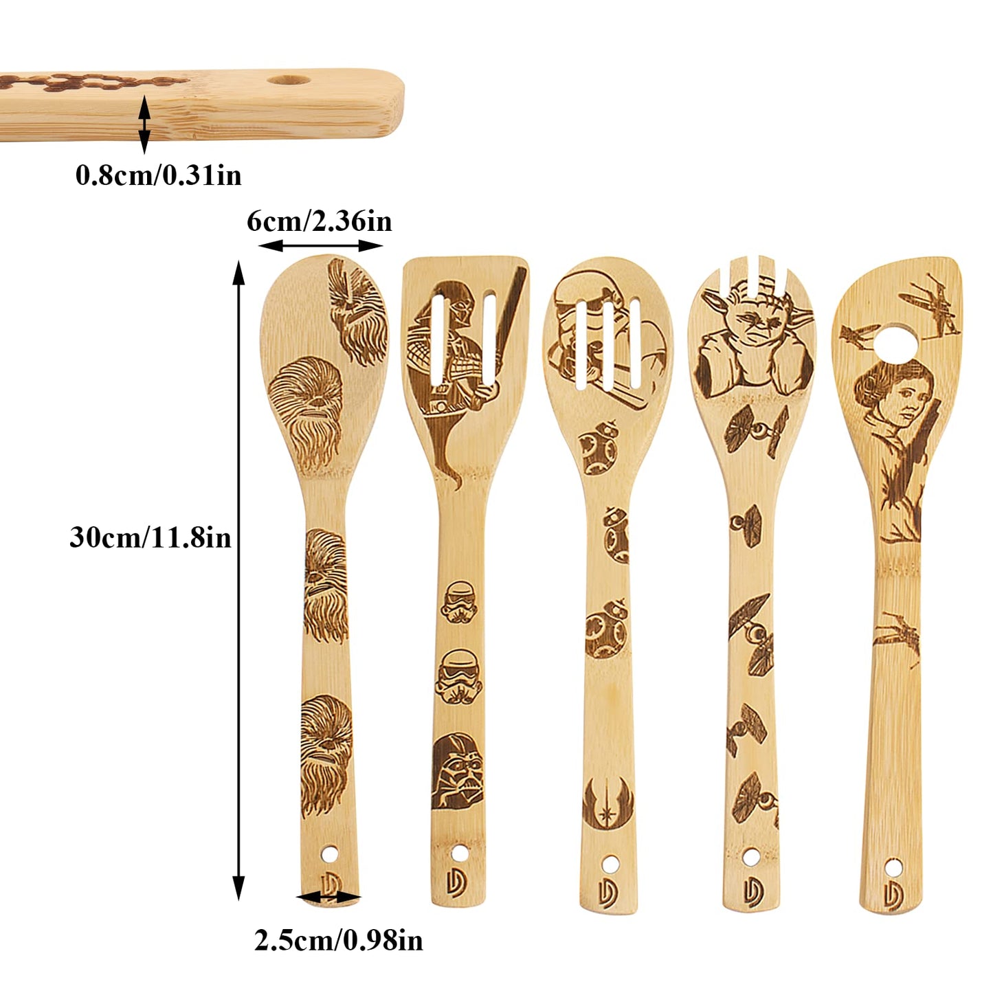 5 PCS Star Wars Wooden Spoon Set,Star Wars Gifts for Men Adults,Baby Yoda Gifts for Women,Starwars Wooden Spatula for Cooking,Star Wars Merchandise for Kitchen Decor Star Wars Themed