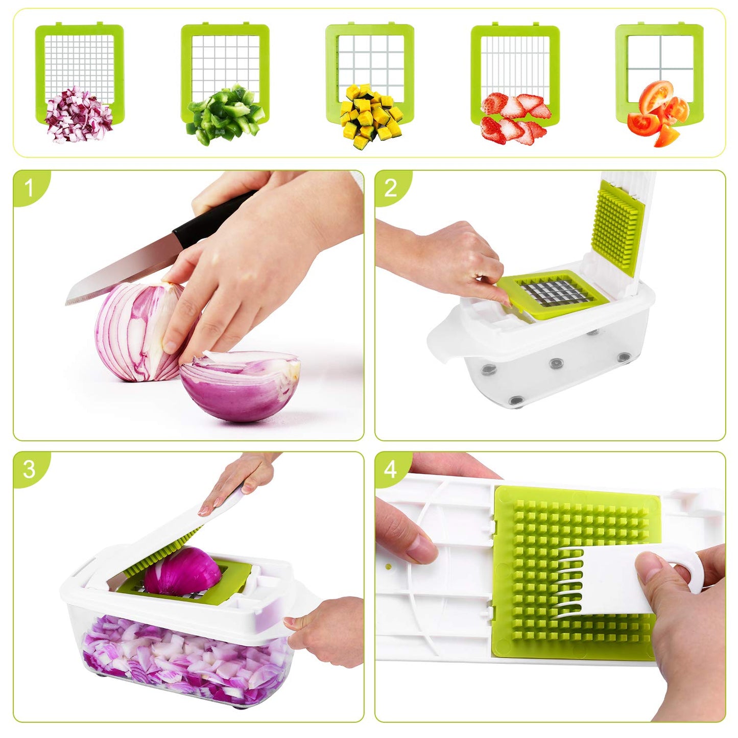 12 in 1 Vegetable Chopper Vegetable Dicer Multifunctional Vegetable Cutter Salad Chopper Onion Chopper Potato Cutter Onion Dicer Veg Dicer Veg Chopper with Container, Peeler, Cleaning Brush