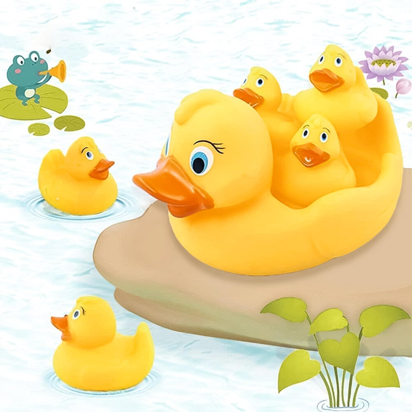 4Pcs Rubber Duck Family Set, Floating Bathtub Pool Toys for Toddlers, Fun Time Bath Toys, Soft Rubber Ducks with Beep Sound, Stocking Fillers, Kids Summer Toys 24+ Months Yellow Duck Family