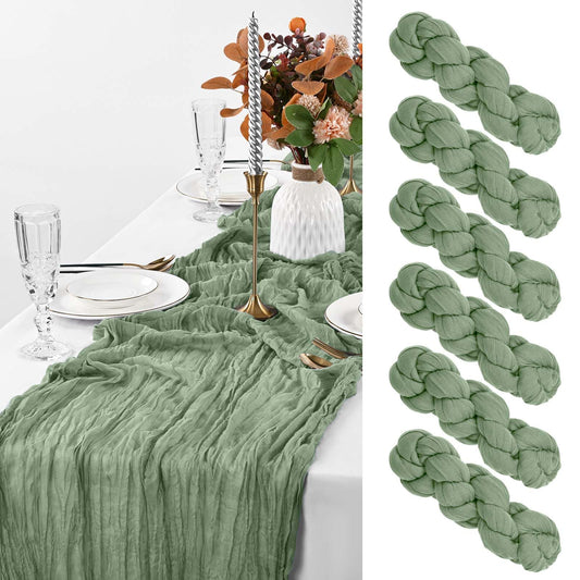 6Pack Sage Green Cheesecloth Table Runner,Rustic Sage Green Tablecloth Gauze Table Runner 35"x120"Cheesecloth Gauze Table Runner,Cheesecloth Boho Table Runner for Wedding 6Pack