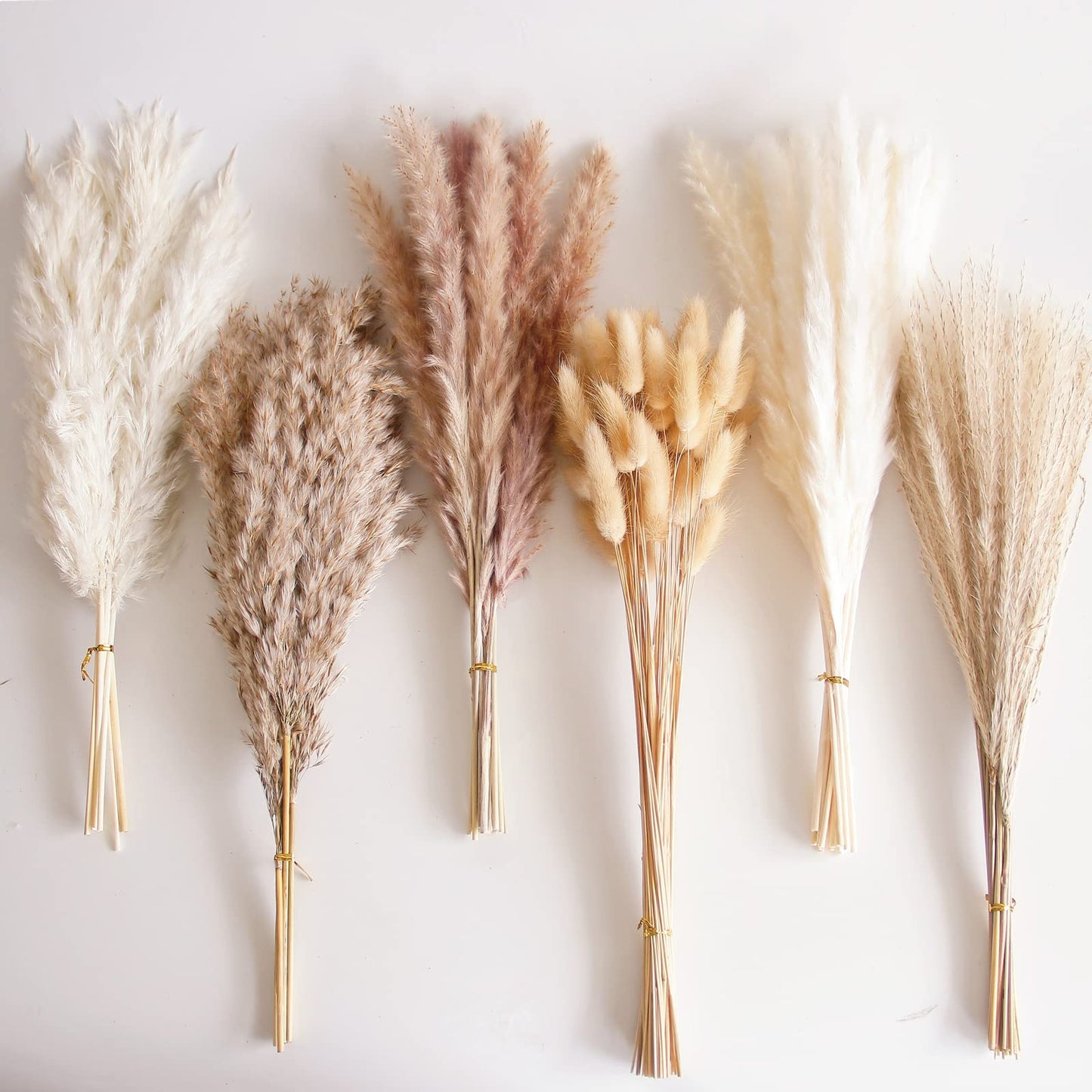 110 PCS Dried Pampas Grass Bouquet, Boho Table Decor, Bunny Tails Dried Flowers, Brown Pompas, White Pampas Grass for Wedding, Home, Rustic Party, Baby Shower Decorations 45cm-110pcs