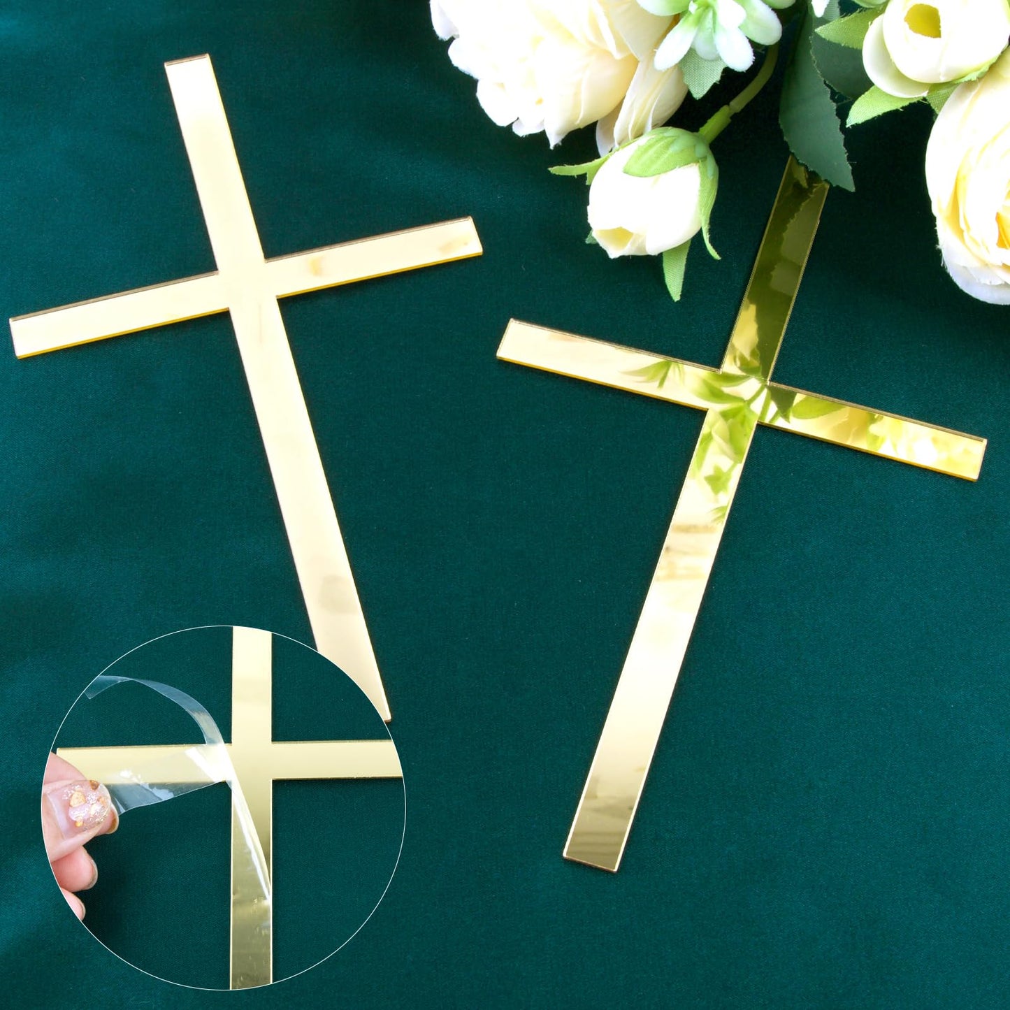 2pcs Cross Cake Topper Acrylic Mirror Baptism Cake DecoratioN Gold for Baptism Party Birthday Wedding DIY Cake Supplies