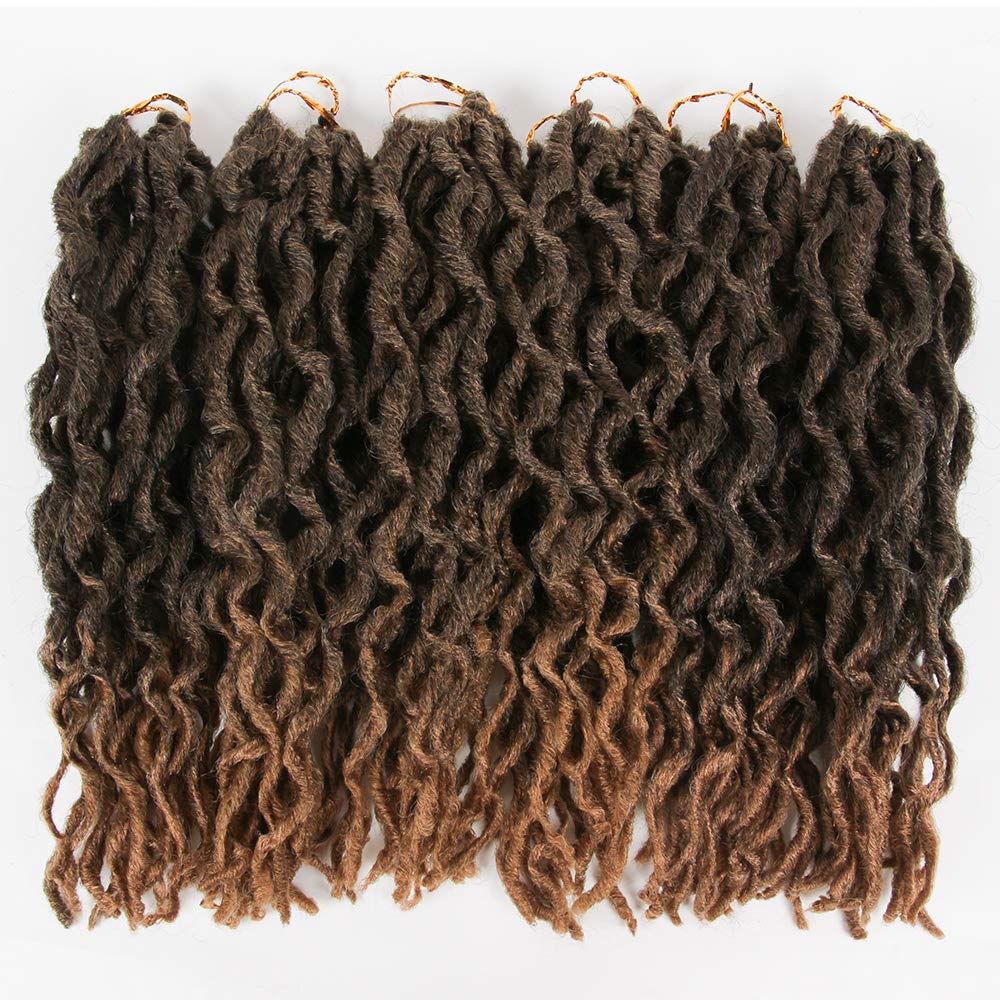 6 Packs Faux Locs Crochet Hair 12 Inch, Wavy Crochet Faux Locs, Short Nu Locs Crochet Hair, Crochet Dreadlocks Goddess Locs Crochet Hair (20 Roots/Pack) #T1B/27