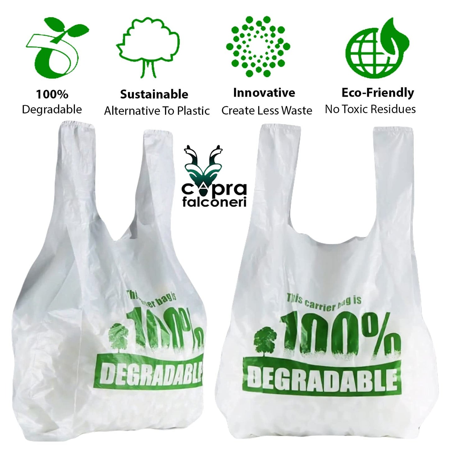 500 Bags of X Large White Vest plastic carrier bags 13 x 19 x 23" - Strong reusable shopping bag 100% degradable - Recycled Eco Friendly Plastic Bags 500 Bags