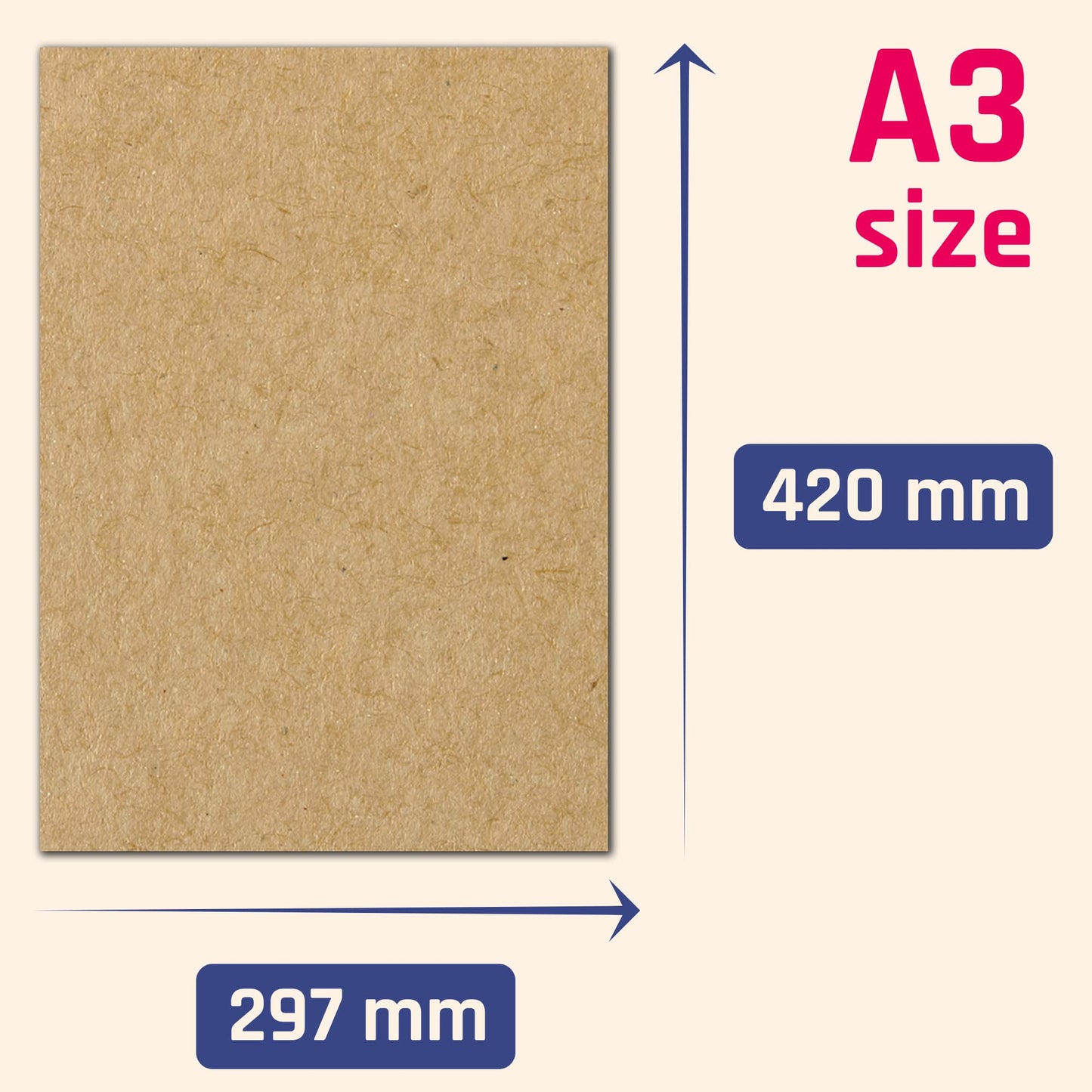 50 Sheets, A3 Brown Kraft Card - 200gsm A3 (50 Sheets)