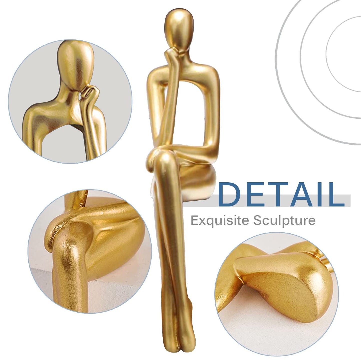 4Pcs Gold Decor Thinker Statue,Modern Resin Art Sculpture,Abstract Art Action Figurines home ornaments for living room office decor Bookshelf Decoration Collectible Figures (gold)