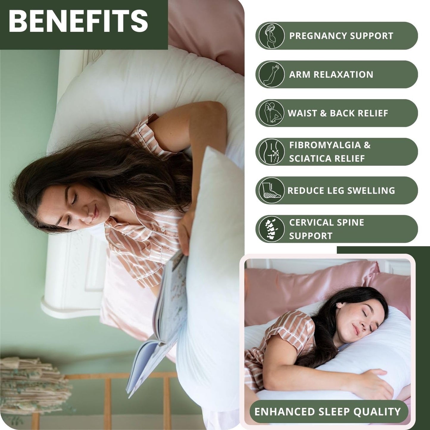 12Ft U Shaped Body Pillow | Full Body C Shaped Maternity Support Pregnancy Pillow for Side Sleepers & Back Pain Relief | 100% Hollowfibre Filling